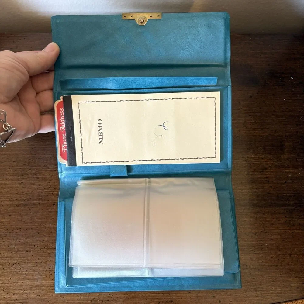 Vintage Wallet Womens Teal Blue Checkbook Cover Coin Purse Snap Closure